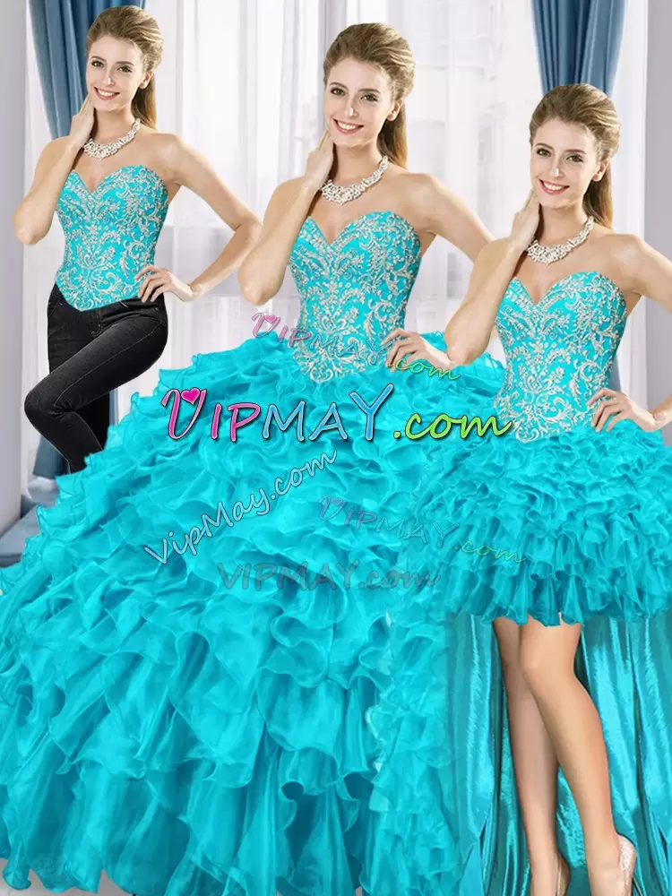 Floor Length Aqua Blue 15 Quinceanera Dress Sweetheart Sleeveless Lace Up