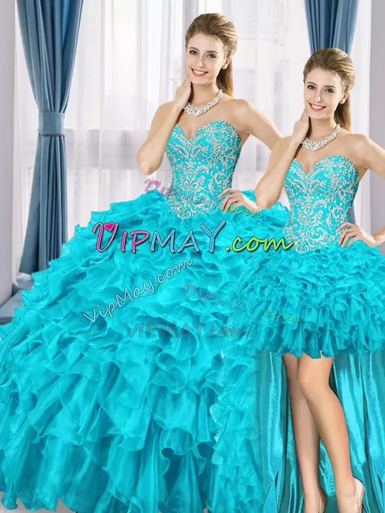 Floor Length Aqua Blue 15 Quinceanera Dress Sweetheart Sleeveless Lace Up