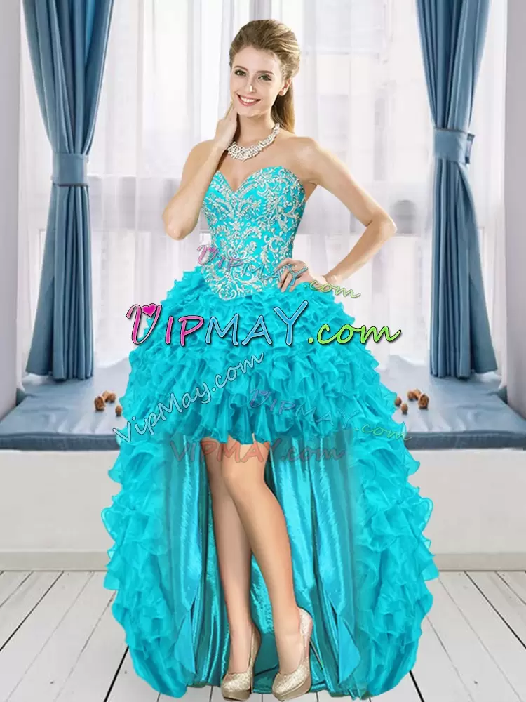 Floor Length Aqua Blue 15 Quinceanera Dress Sweetheart Sleeveless Lace Up