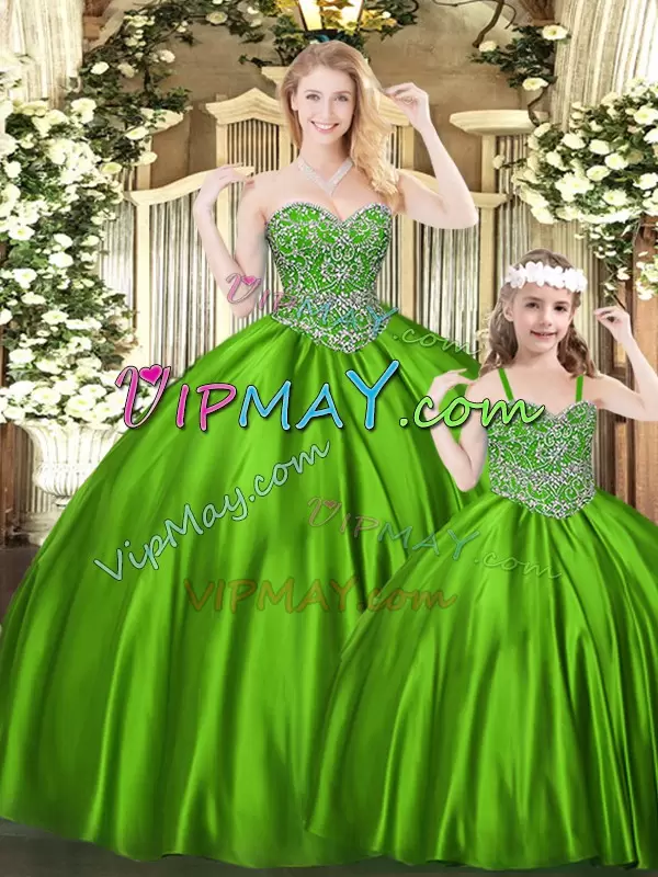 New Style Ball Gowns Quinceanera Dresses Green Sweetheart Tulle Sleeveless Floor Length Lace Up