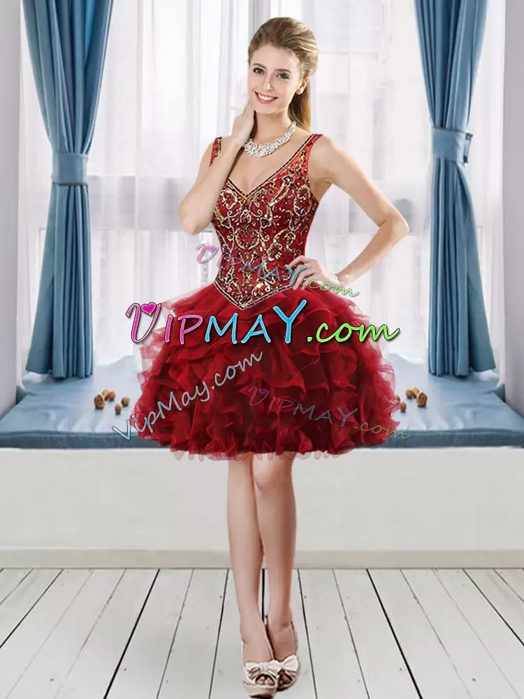 High End Wine Red Sleeveless Tulle Lace Up Quinceanera Dresses for Prom and Sweet 16 and Quinceanera