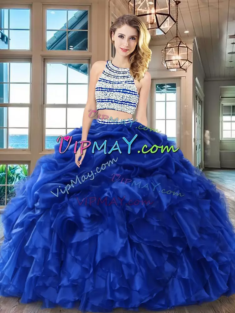 Fancy Sleeveless Scoop Backless Floor Length Beading and Ruffles and Pick Ups Quinceanera Dresses Scoop