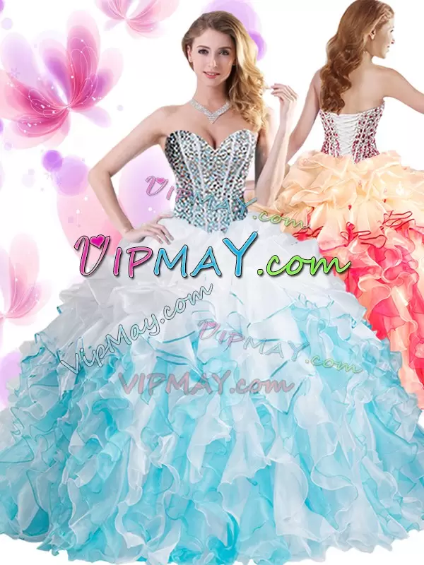 Sweetheart Sleeveless Organza Sweet 16 Quinceanera Dress Beading and Ruffles Lace Up