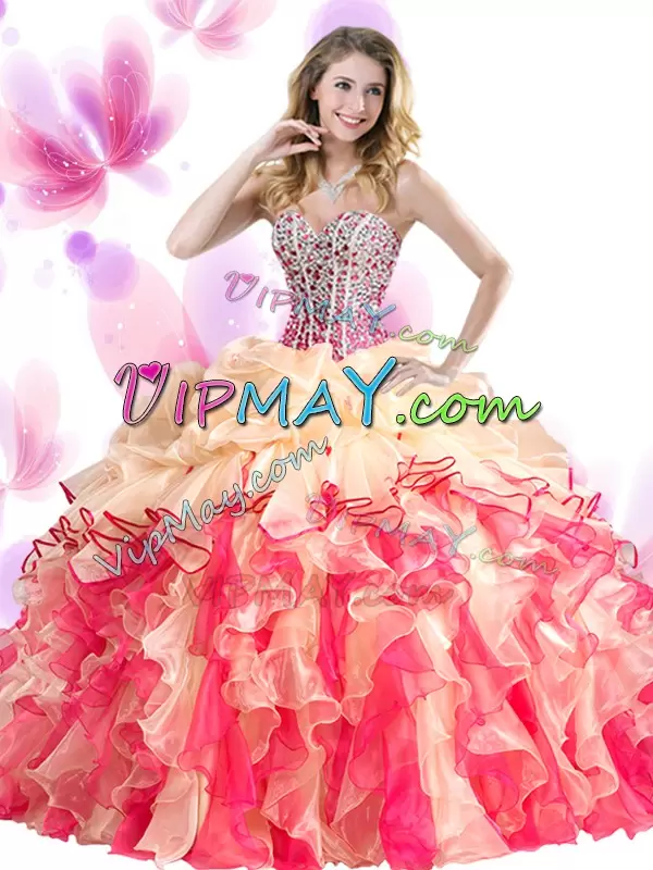 Sweetheart Sleeveless Organza Sweet 16 Quinceanera Dress Beading and Ruffles Lace Up