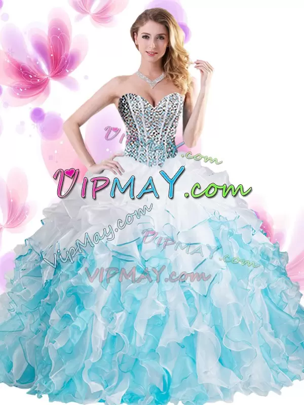 Sweetheart Sleeveless Organza Sweet 16 Quinceanera Dress Beading and Ruffles Lace Up