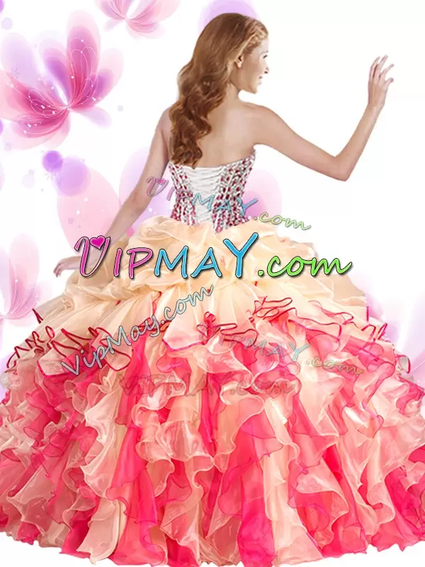 Sweetheart Sleeveless Organza Sweet 16 Quinceanera Dress Beading and Ruffles Lace Up