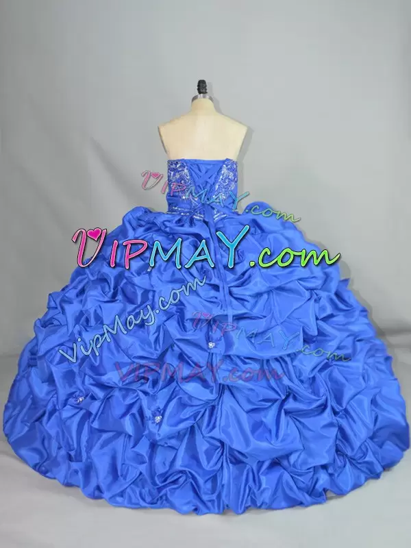 Nice Sleeveless Floor Length Embroidery and Pick Ups Lace Up Quinceanera Gown with Blue