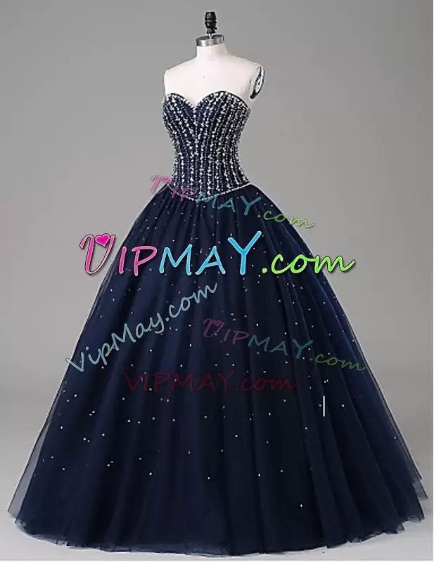 Free and Easy Sweetheart Sleeveless Tulle Ball Gown Prom Dress Beading Lace Up