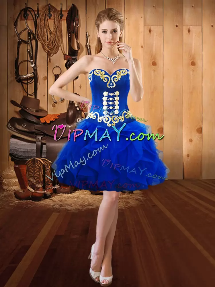 Amazing Sleeveless Sweetheart Lace Up Floor Length Embroidery and Ruffles 15th Birthday Dress Sweetheart