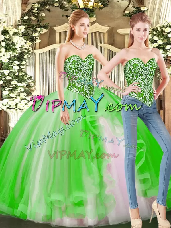 Free and Easy Floor Length Lace Up 15 Quinceanera Dress for Military Ball and Sweet 16 and Quinceanera with Beading