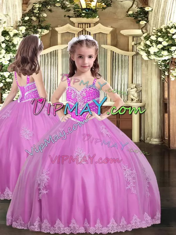 Lilac Sleeveless Beading and Appliques Floor Length Quinceanera Gown