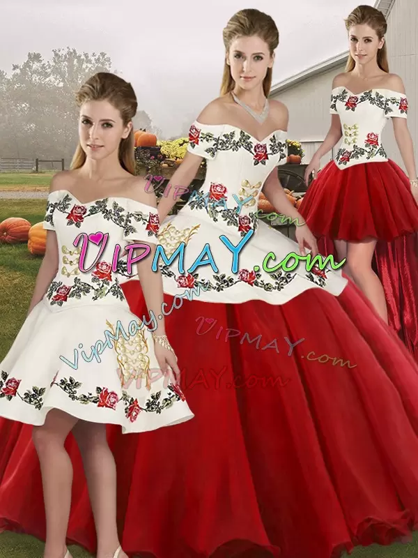four pieces quinceanera dress,quinceanera dress with detachable skirt,white and red quinceanera dress,detachable quinceanera dress,quinceanera dress free shipping,short sleeves quinceanera dress,