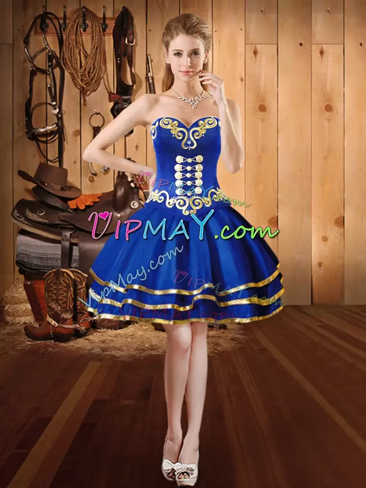 Designer Blue Satin and Tulle Lace Up 15 Quinceanera Dress Sleeveless Floor Length Embroidery