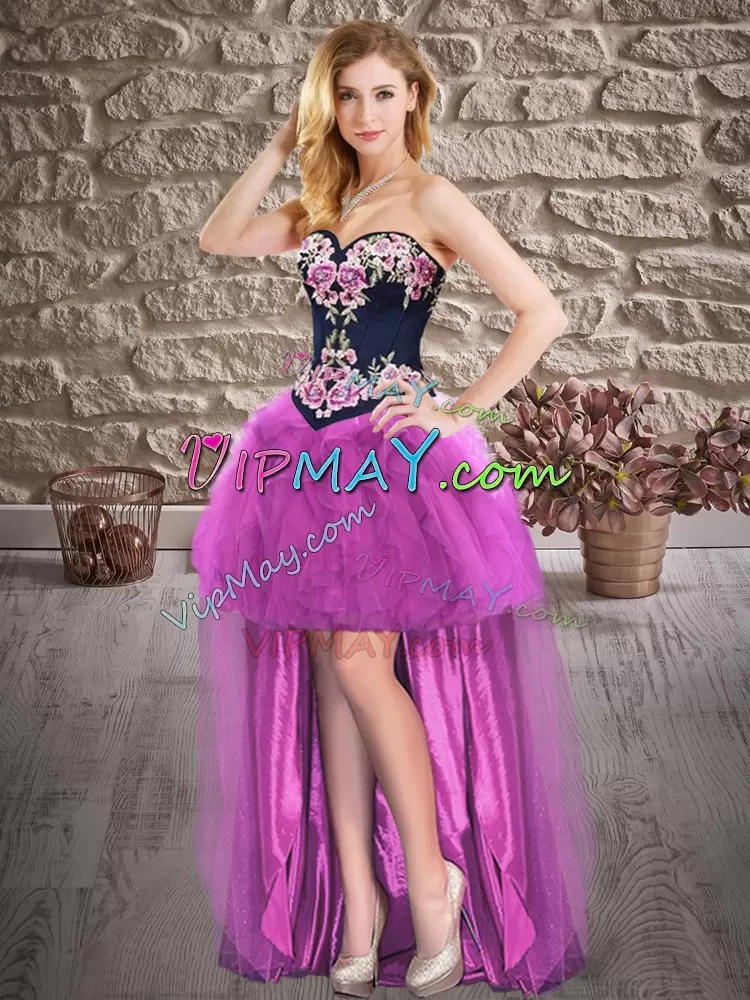 Tulle Sleeveless Floor Length Quinceanera Dress and Beading and Embroidery