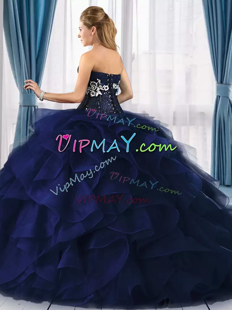Nice Sleeveless Beading and Ruffles Lace Up Quinceanera Gown with Apple Green Sweep Train