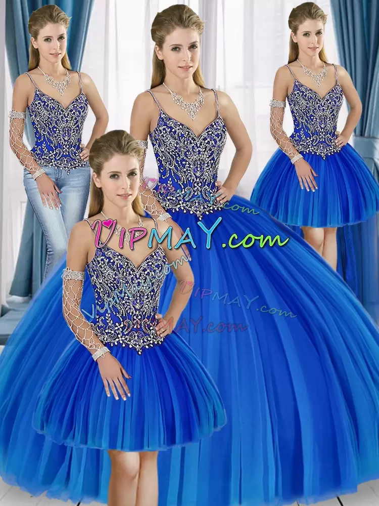 Fantastic Sweetheart Sleeveless Quinceanera Gowns Floor Length Beading Blue Tulle