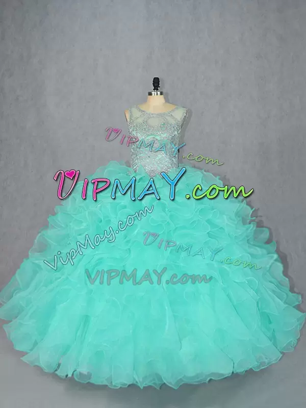 Cheap Sleeveless Scoop Beading Lace Up Quinceanera Gown