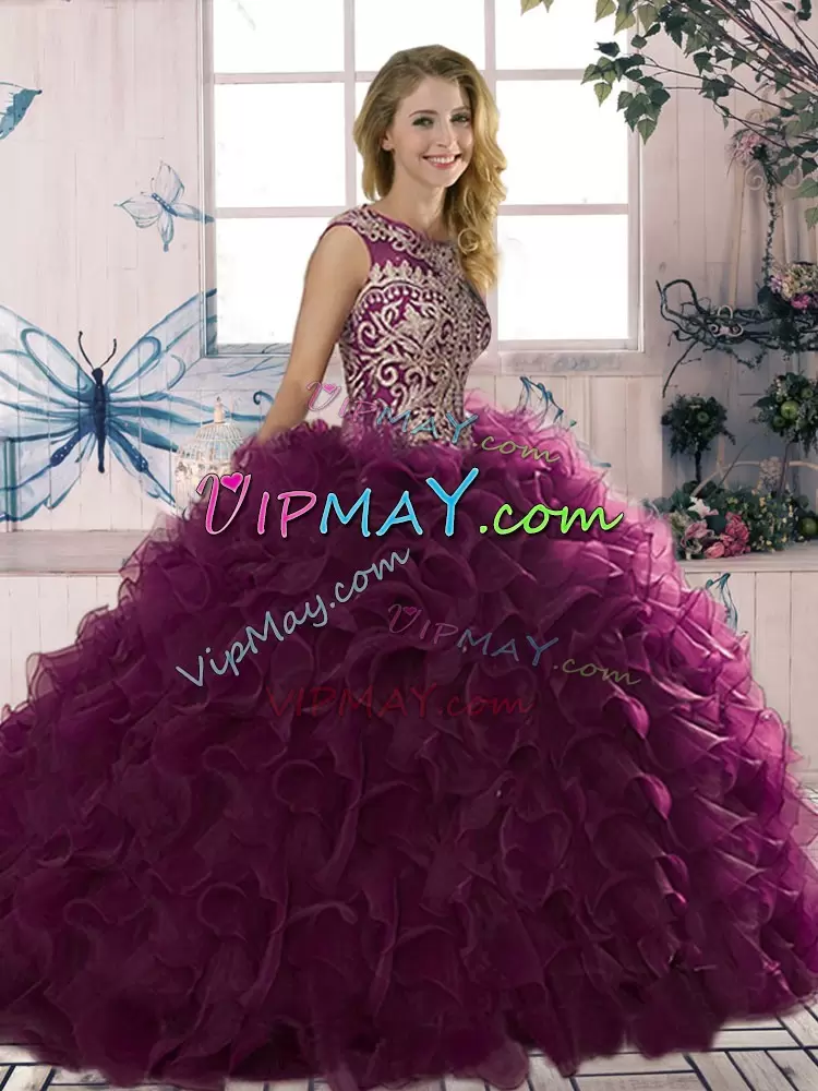 Organza Sleeveless Floor Length Quinceanera Dress and Beading and Ruffles