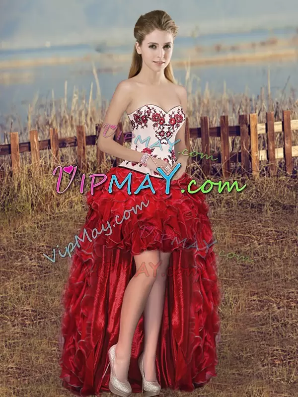 Lovely White And Red Sleeveless Organza Lace Up Quinceanera Dresses for Military Ball and Sweet 16 and Quinceanera