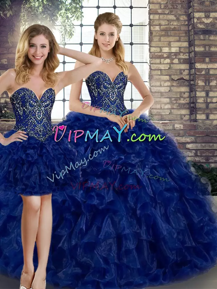 Sophisticated Sleeveless Sweetheart Lace Up Floor Length Beading and Ruffles Sweet 16 Quinceanera Dress Sweetheart