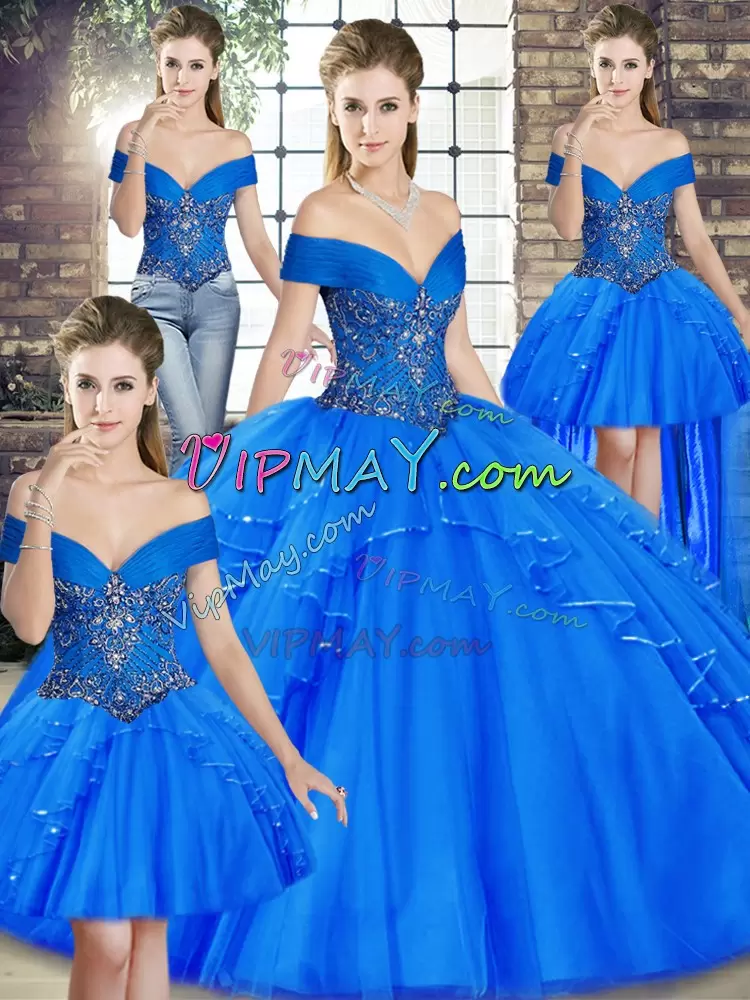 Floor Length Ball Gowns Sleeveless Royal Blue Sweet 16 Dress Lace Up