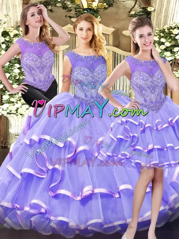 Captivating Floor Length Lavender 15 Quinceanera Dress Scoop Sleeveless Zipper