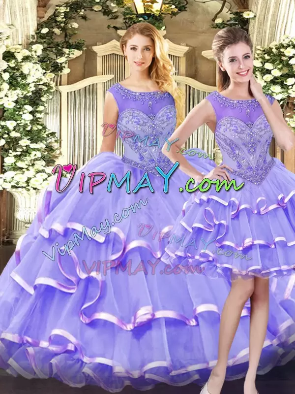 Captivating Floor Length Lavender 15 Quinceanera Dress Scoop Sleeveless Zipper