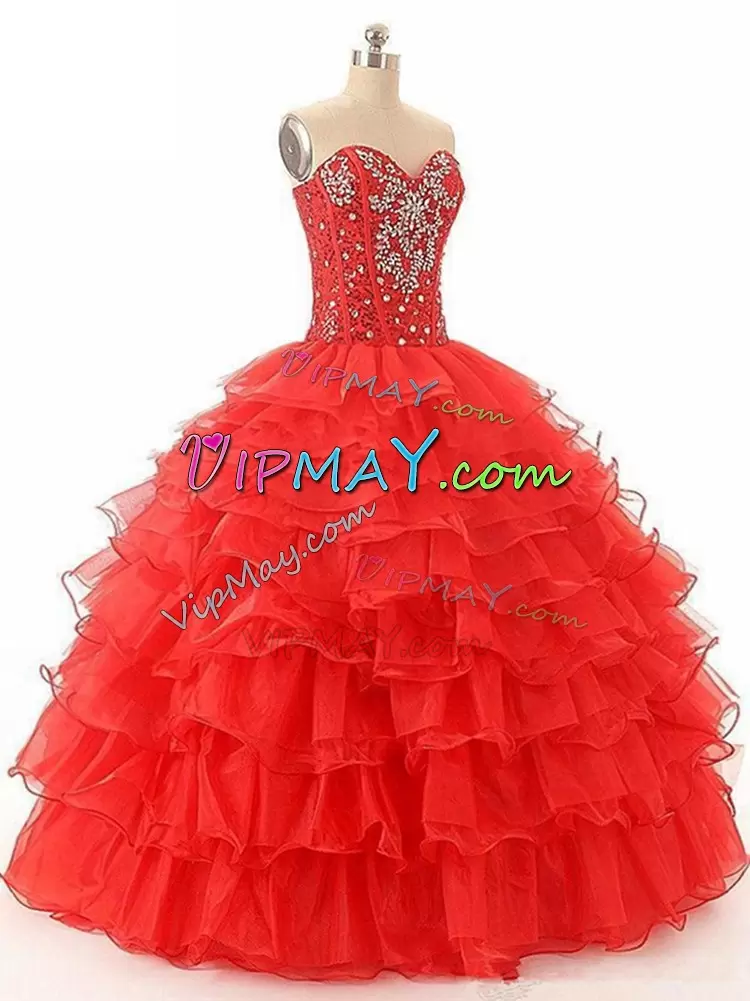 Red Sweetheart Ruffled Layers Sweet 16 Quinceanera Dress Under 200