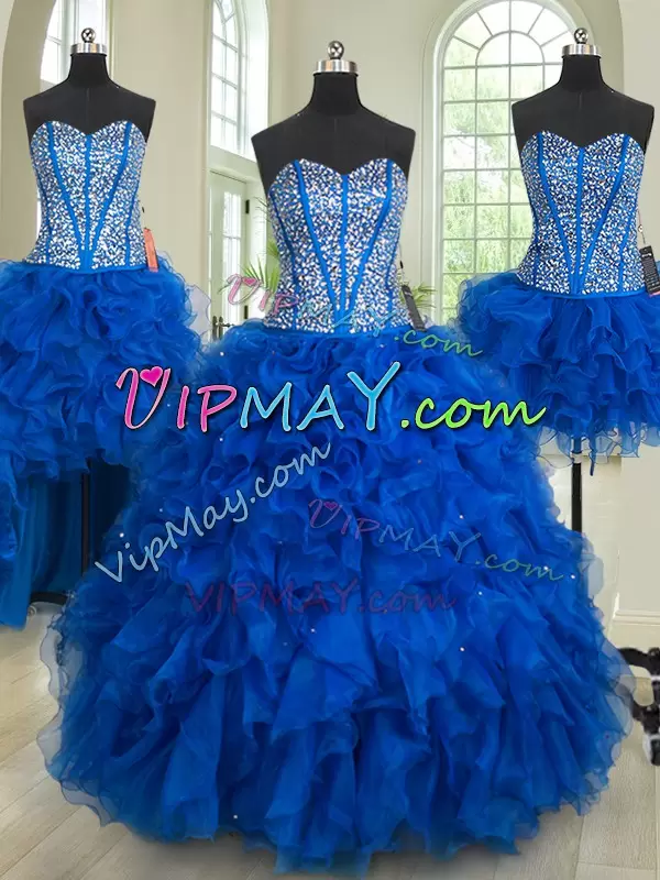 Elegant Beading and Ruffles 15 Quinceanera Dress Royal Blue Lace Up Sleeveless Floor Length