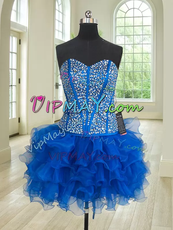 Elegant Beading and Ruffles 15 Quinceanera Dress Royal Blue Lace Up Sleeveless Floor Length