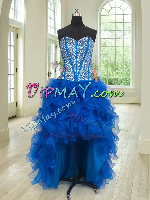 Elegant Beading and Ruffles 15 Quinceanera Dress Royal Blue Lace Up Sleeveless Floor Length