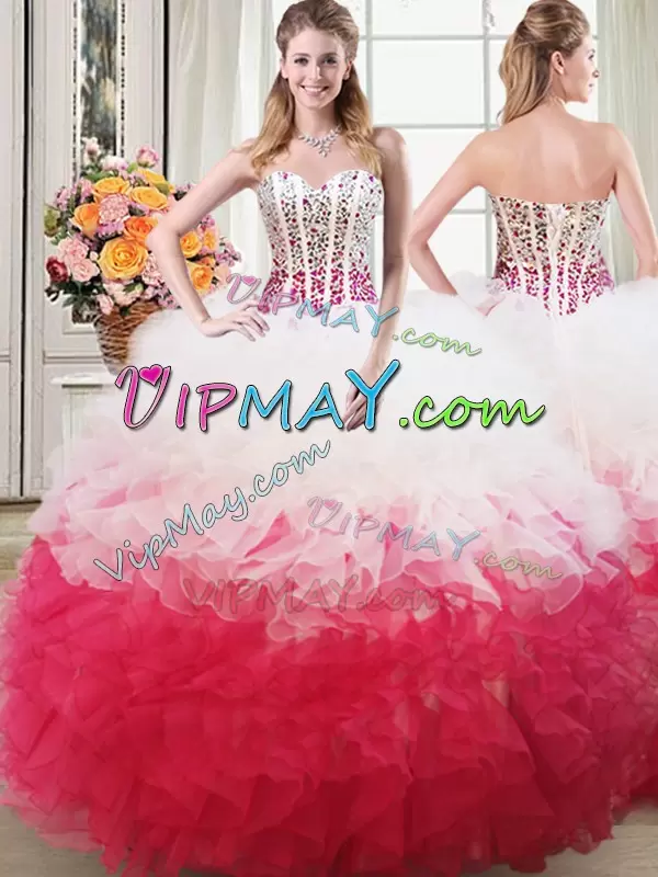 Cheap Organza Sleeveless Floor Length Quinceanera Gown and Beading and Ruffles