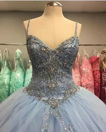 Brush Train Ball Gowns 15th Birthday Dress Aqua Blue Spaghetti Straps Tulle Sleeveless With Train Lace Up