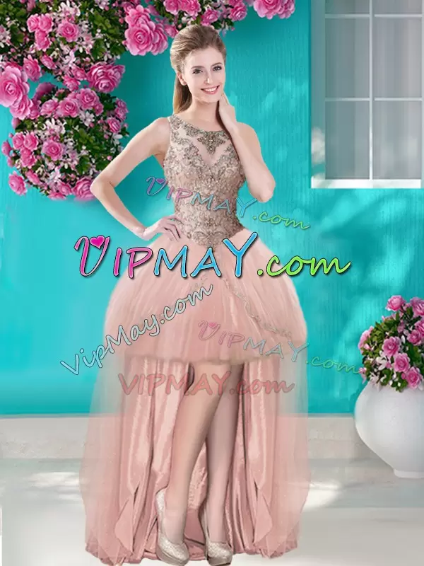 Exceptional Peach Sleeveless Tulle Lace Up Vestidos de Quinceanera for Military Ball and Sweet 16 and Quinceanera