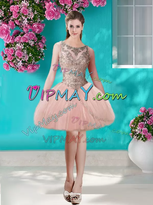 Exceptional Peach Sleeveless Tulle Lace Up Vestidos de Quinceanera for Military Ball and Sweet 16 and Quinceanera