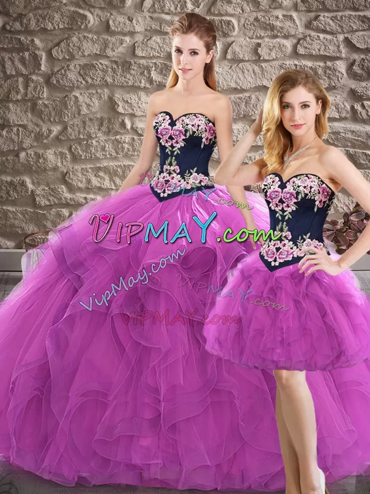 Purple Quinceanera Gowns Sweet 16 and Quinceanera with Beading and Embroidery Sweetheart Sleeveless Lace Up