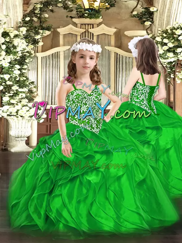 Custom Made Green Sweetheart Neckline Beading and Ruffles Sweet 16 Dress Sleeveless Lace Up