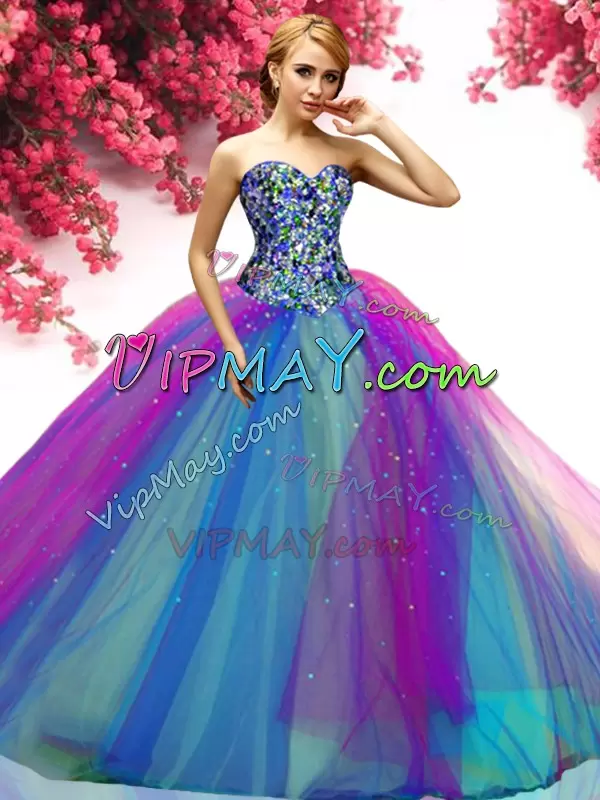 Discount Ball Gowns Quinceanera Gown Multi-color Sweetheart Tulle Sleeveless Floor Length Lace Up