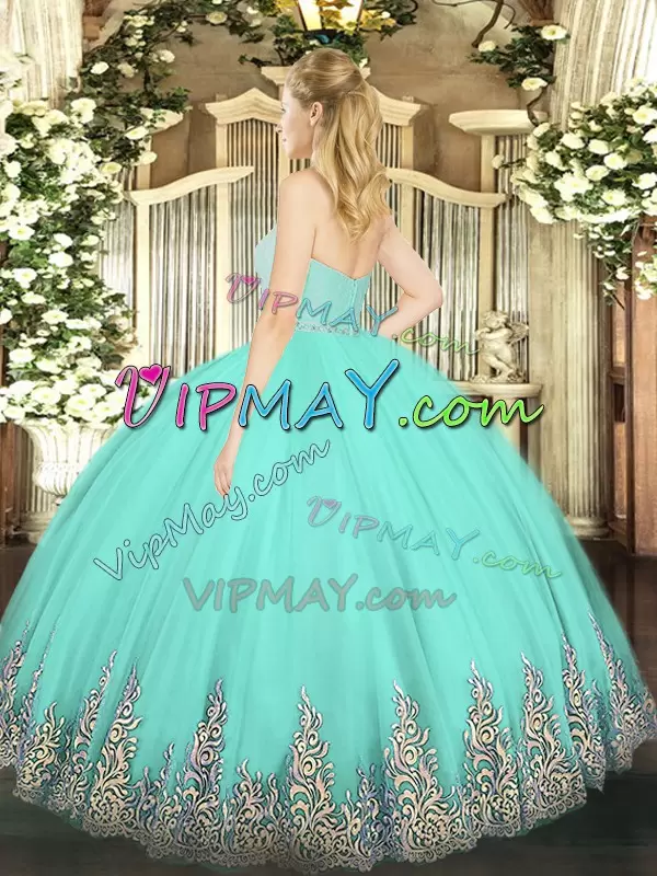 Modern Tulle Sleeveless Floor Length Sweet 16 Quinceanera Dress and Beading and Lace and Appliques