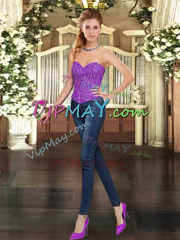 Shining Floor Length Eggplant Purple Vestidos de Quinceanera Sweetheart Sleeveless Lace Up