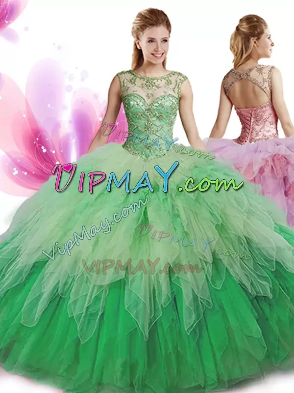 Multi-color Scoop Zipper Beading and Ruffles Sweet 16 Quinceanera Dress Sleeveless