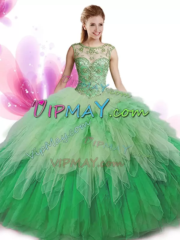 Multi-color Scoop Zipper Beading and Ruffles Sweet 16 Quinceanera Dress Sleeveless