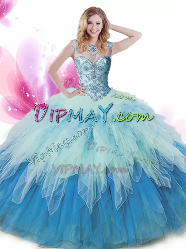 Multi-color Scoop Zipper Beading and Ruffles Sweet 16 Quinceanera Dress Sleeveless