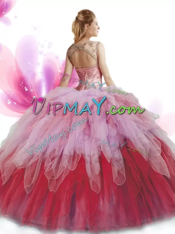 Multi-color Scoop Zipper Beading and Ruffles Sweet 16 Quinceanera Dress Sleeveless