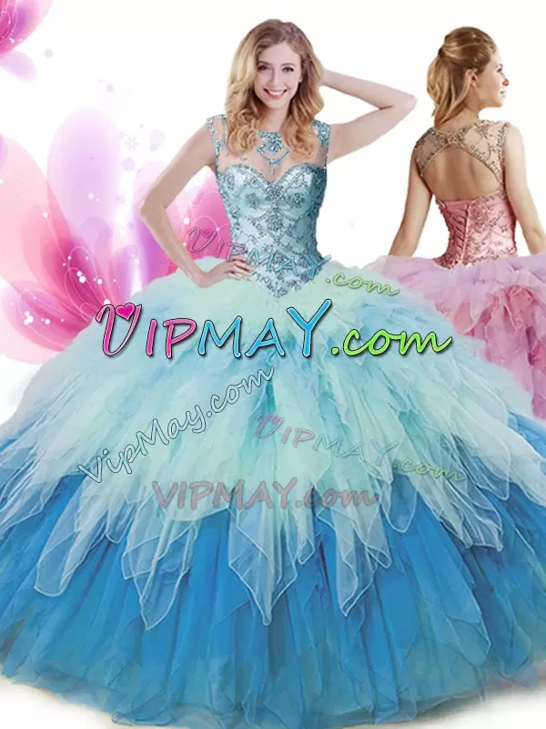 Multi-color Scoop Zipper Beading and Ruffles Sweet 16 Quinceanera Dress Sleeveless