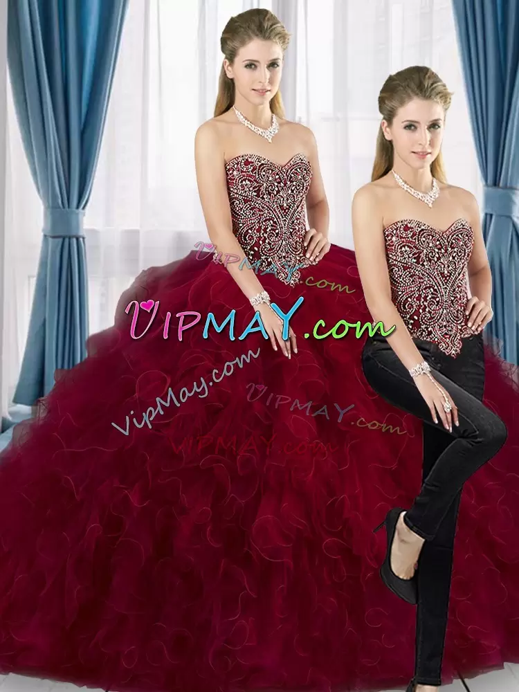 Fantastic Sleeveless Sweetheart Lace Up Floor Length Beading and Ruffles 15th Birthday Dress Sweetheart