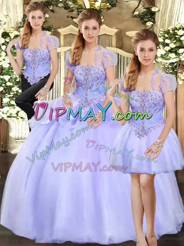 Lavender Sleeveless Organza Lace Up Sweet 16 Dresses for Military Ball and Sweet 16 and Quinceanera