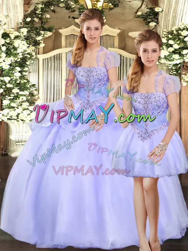 Lavender Sleeveless Organza Lace Up Sweet 16 Dresses for Military Ball and Sweet 16 and Quinceanera