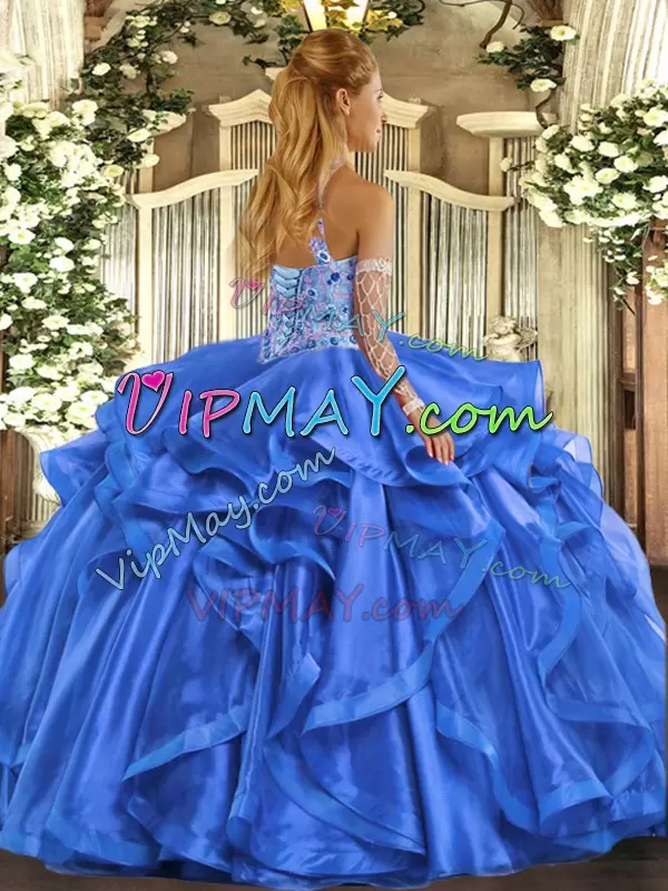 see through halter top quinceanera dress,ruffled skirt sweet 16 dress,fuchisa quinceanera dress,ruffled quinceanera dress,