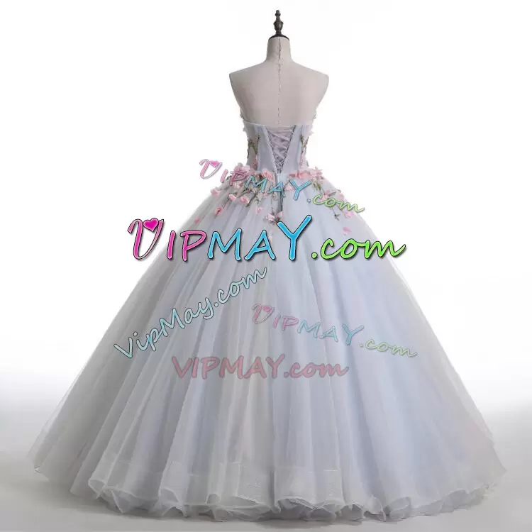 Pale Blue Cute 15 Quinceanera Dress with Light Pink 3D Flowers